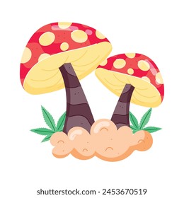 Trendy flat style sticker of weed mushrooms
