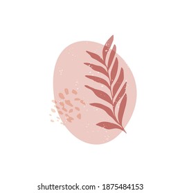 Trendy flat vector illustration. Abstract digital shape with plant isolated on white background. Scandinavian style. Botanical print, minimalist poster. Modern wall art, boho home decor.