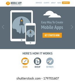 Trendy flat vector website template for company creating mobile applications and responsive websites