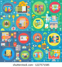 Trendy flat web design illustrations. Website design square concepts set.