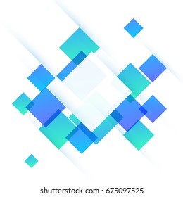 Trendy flat white, green and blue squares, abstract background for brochure, flyer or presentations design.