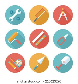 Trendy flat working tools icons. Vector illustration