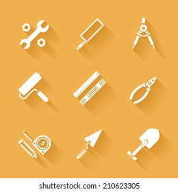Trendy flat working tools icons white silhouettes. Vector illustration 