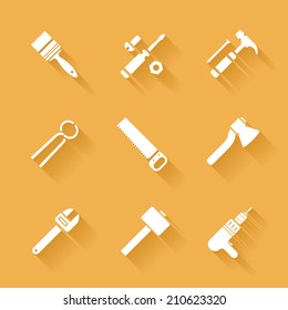 Trendy flat working tools icons white silhouettes. Vector illustration 