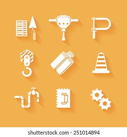 Trendy flat working tools icons white silhouettes. Vector illustration 
