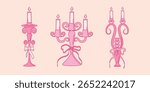 Trendy, flirty vintage candlesticks for wedding invitations, greeting cards and more with bows and ribbons. Vector illustration.