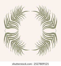 Trendy floral art. Botanic card design template. Round leaves frame 
