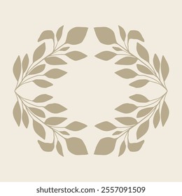 Trendy floral art. Botanic card design template. Round leaves frame