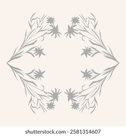 Trendy floral art. Botanic card design template. Round leaves frame