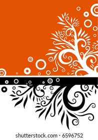 trendy floral  background, border in black and orange