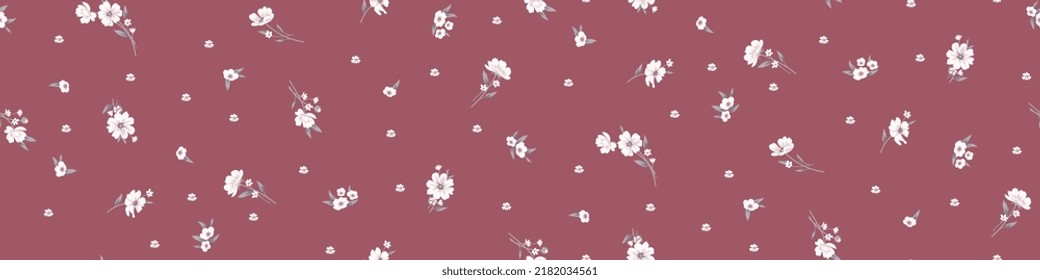 Trendy floral background with elegant small flowers on field for digital wallpaper and garment in liberty style ,ornate vector template
