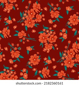 Fondo floral de moda con flores pequeñas elegantes en el campo para papel de pared digital y ropa en estilo de libertad ,plantilla vectorial ornamental
