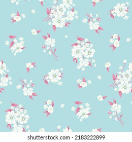 Trendy floral background with elegant small flowers on field for digital wallpaper and garment in liberty style ,ornate vector template
