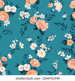 Trendy floral background with elegant small flowers on field for digital wallpaper and garment in liberty style ,ornate vector template