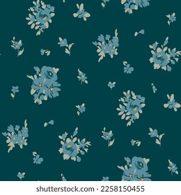 Trendy floral background with elegant small flowers on field for digital wallpaper and garment in liberty style 