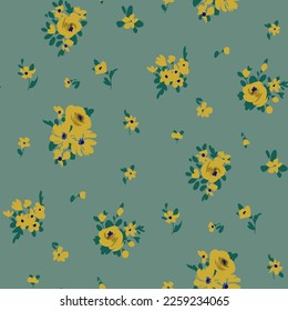 Trendy floral background with elegant small flowers on field for digital wallpaper and garment in liberty style 