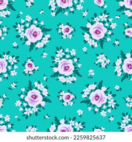 Fondo floral de moda con flores elegantes en el campo para papel de pared digital y ropa de vestir al estilo de la libertad 
