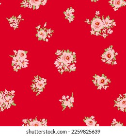 Trendy floral background with elegant small flowers on field for digital wallpaper and garment in liberty style 