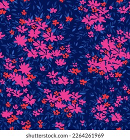 Trendy floraler Hintergrund mit eleganten, kleinen Blumen auf dem Feld, orangefarbene Vektorgrafik-Vorlage