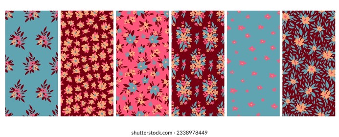 Trendy floral background with elegant small flowers on field for digital wallpaper and garment in liberty style ,ornate vector template