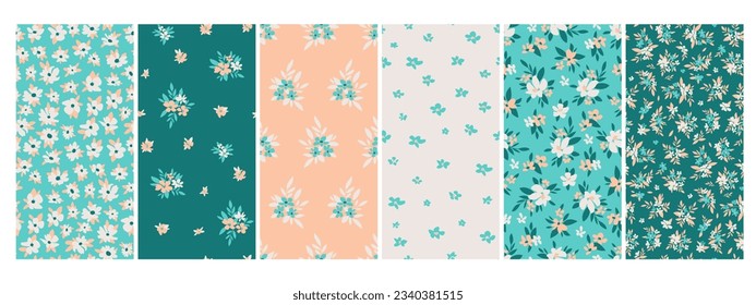 Trendy floral background with elegant small flowers on field for digital wallpaper and garment in liberty style ,ornate vector template