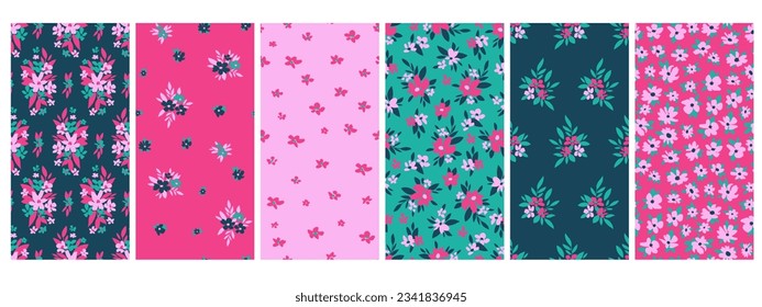 Trendy floral background with elegant small flowers on field for digital wallpaper and garment in liberty style ,ornate vector template