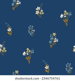 Trendy floral background with elegant small flowers on field for digital wallpaper and garment in liberty style ,ornate vector template