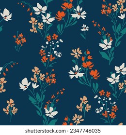 Trendy floral background with elegant small flowers on field for digital wallpaper and garment in liberty style ,ornate vector template