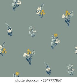 Trendy floral background with elegant small flowers on field for digital wallpaper and garment in liberty style ,ornate vector template