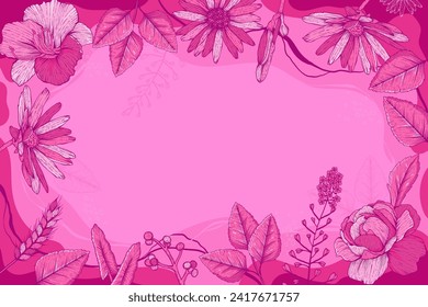 Trendy floral background with  modern hot pink color. Magenta floral background.