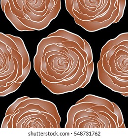 Trendy floral background. Vector seamless ink pattern with abstract flowers in brown and neutral colors. Hand drawn brush painting roses.