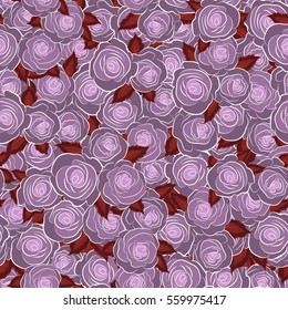 Trendy floral background. Vector seamless ink pattern with abstract flowers in neutral colors. Hand drawn brush painting roses.