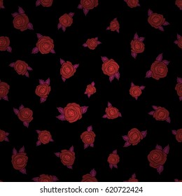 Trendy floral background. Vector seamless ink pattern with abstract flowers in pink and red colors. Hand drawn brush painting roses.