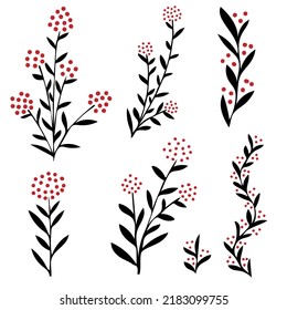 Trendy floral branches and minimalist flowers for decorations. Hand drawn line wedding herb, elegant twigs for invitation save the date card. Botanical trendy vector illustration