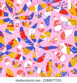 Patrón de clematis floral de moda en colores azul, rosa y amarillo. Flores de primavera dibujadas a mano fondo moderno para impresión de moda, ropa, textil, papel tapiz