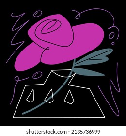 Trendy floral composition with a rose in a glass vase. Vector illustration EPS10