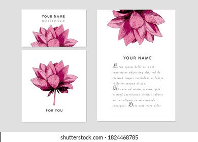 Trendy floral design, pink lotos, watercolor, hand drow. Vector postcard for your text, posts, mobile apps, banners design and web.