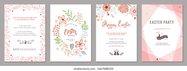 Trendy floral Easter templates. Good for poster, card, invitation, flyer, cover, banner, placard, brochure and other graphic design. Vector illustration.