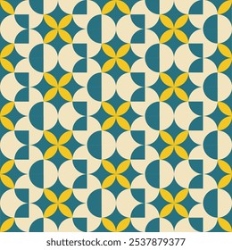 Fondo de moda del patrón geométrico floral, arte abstracto de la forma del círculo del Vector. Fondos de moda del patrón amarillo, verde y crema 