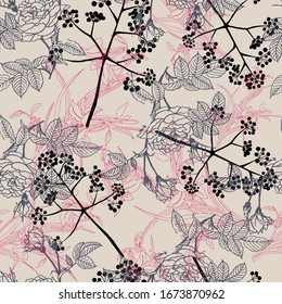 Trendy Floral pattern. Botanical Motifs. Seamless vector texture for fashion prints. 