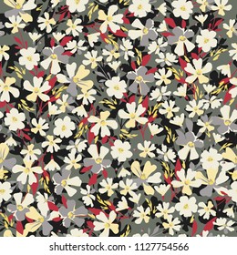 Trendy floral pattern. Flowery background for design paper, fabric, wrapping. Ditsy monochrome texture.