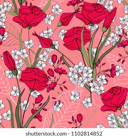 Diseño floral de moda. Patrón aislado y sin fisuras. Fondo vintage. Papel tapiz. Dibujado a mano. Ilustración vectorial.