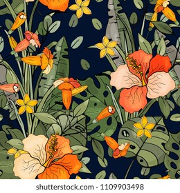 Trendy floral pattern. Isolated seamless pattern. Vintage background. Wallpaper.  Hand drawn. Vector illustration.