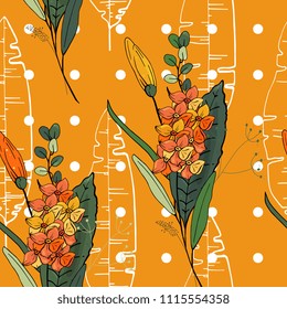 Trendy floral pattern. Isolated seamless pattern. Vintage background. Wallpaper.  Hand drawn. Vector illustration.