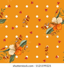 Trendy floral pattern. Isolated seamless pattern. Vintage background. Wallpaper.  Hand drawn. Vector illustration.