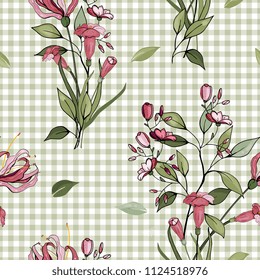 Trendy floral pattern. Isolated seamless pattern. Vintage background. Wallpaper.  Hand drawn. Vector illustration.