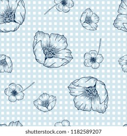 Trendy floral pattern. Isolated seamless pattern. Vintage background. Wallpaper.  Hand drawn. Vector illustration.