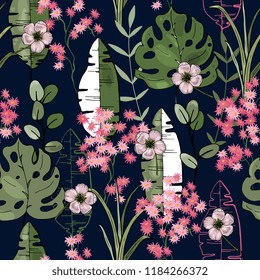 Trendy floral pattern. Isolated seamless pattern.   Hand drawn. Vector illustration.
