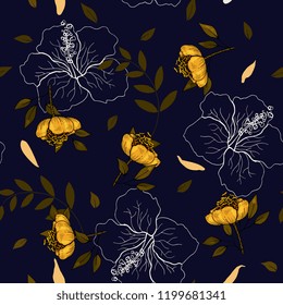 Diseño floral de moda. Patrón aislado y sin fisuras. Fondo vintage. Papel tapiz. Dibujado a mano. Ilustración vectorial.