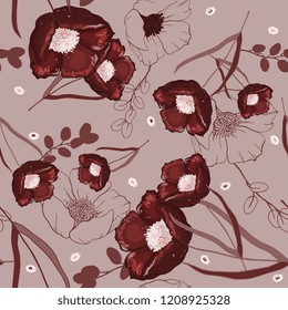 Trendy floral pattern. Isolated seamless pattern. Vintage background. Wallpaper.  Hand drawn. Vector illustration.